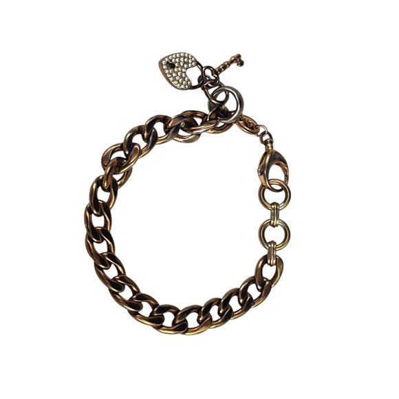 Fossil Women's Bronze-Tone Chain Link Bracelet With Heart Charm Toggle Clasp - Picture 4 of 6